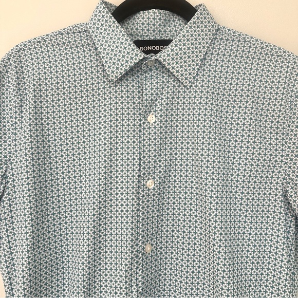 Bonobos Men’s Button Down Shirt Blue Casual Short Sleeve Sz Medium Tailored Fit - Picture 3 of 9